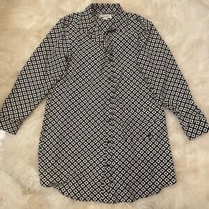 Tilley S Black Geometric Shirt Dress | Recycled Fabric, Stretch, Travel NWOT